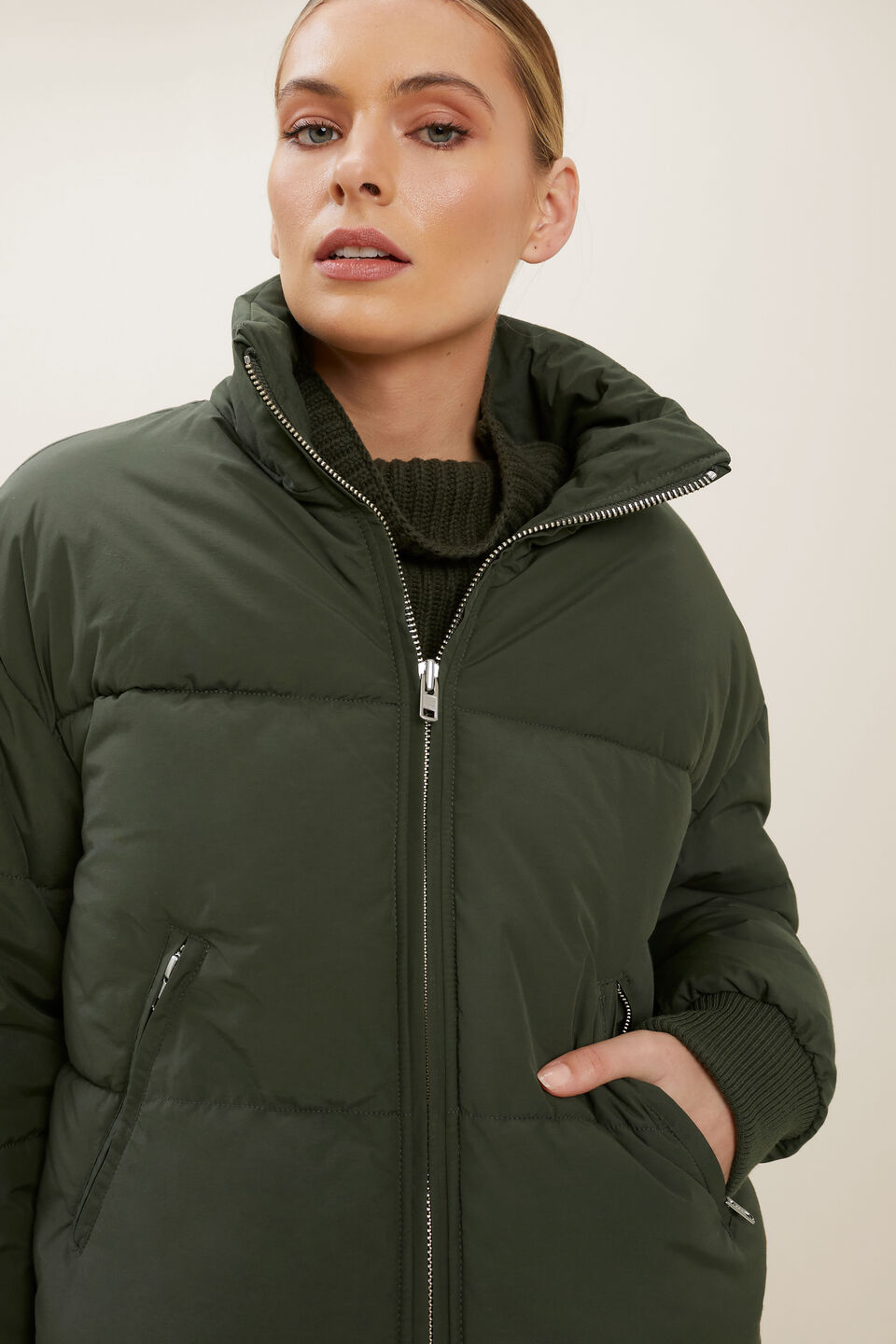 Funnel Neck Puffer Jacket  Basil