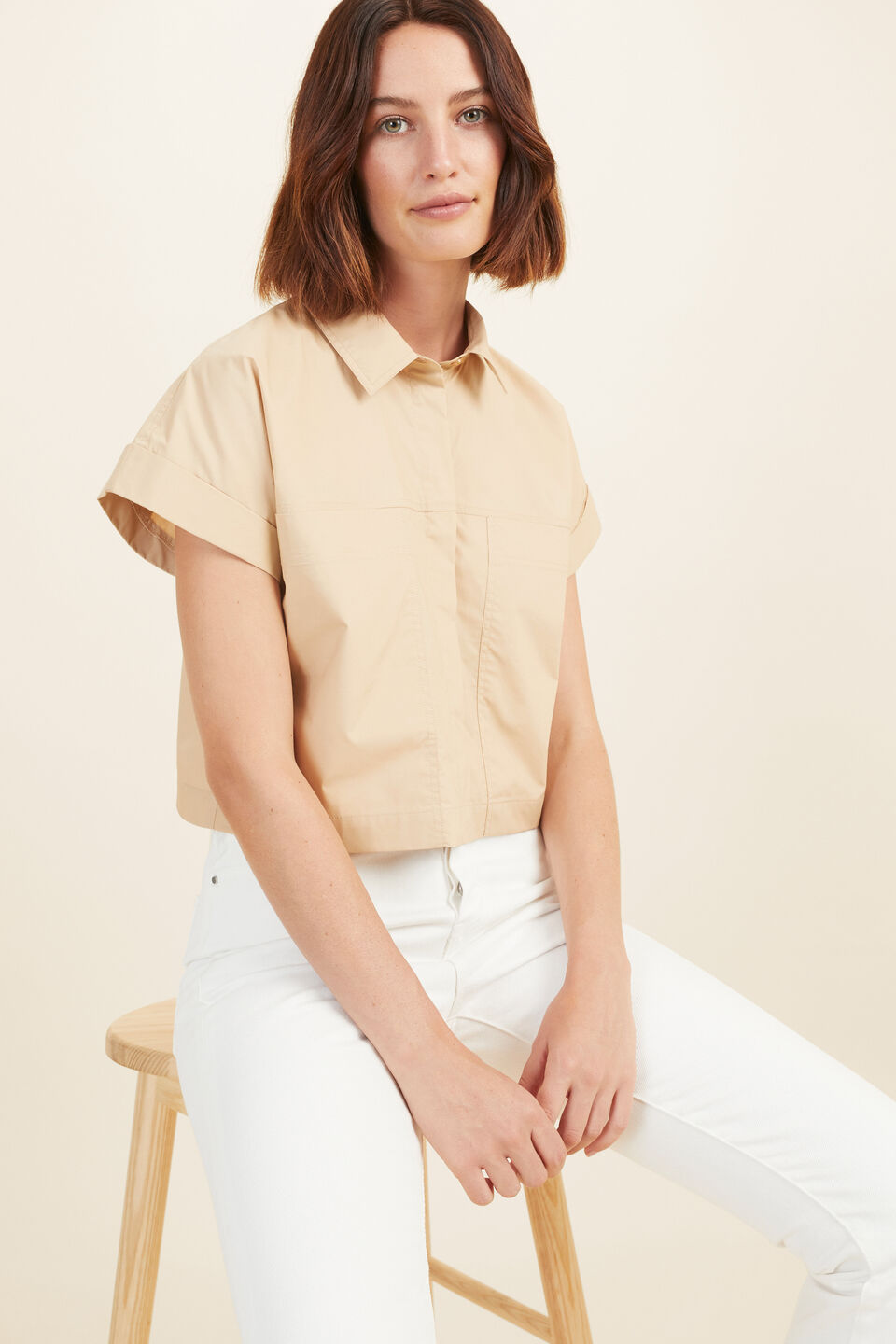 Poplin Crop Shirt  Champagne Beige