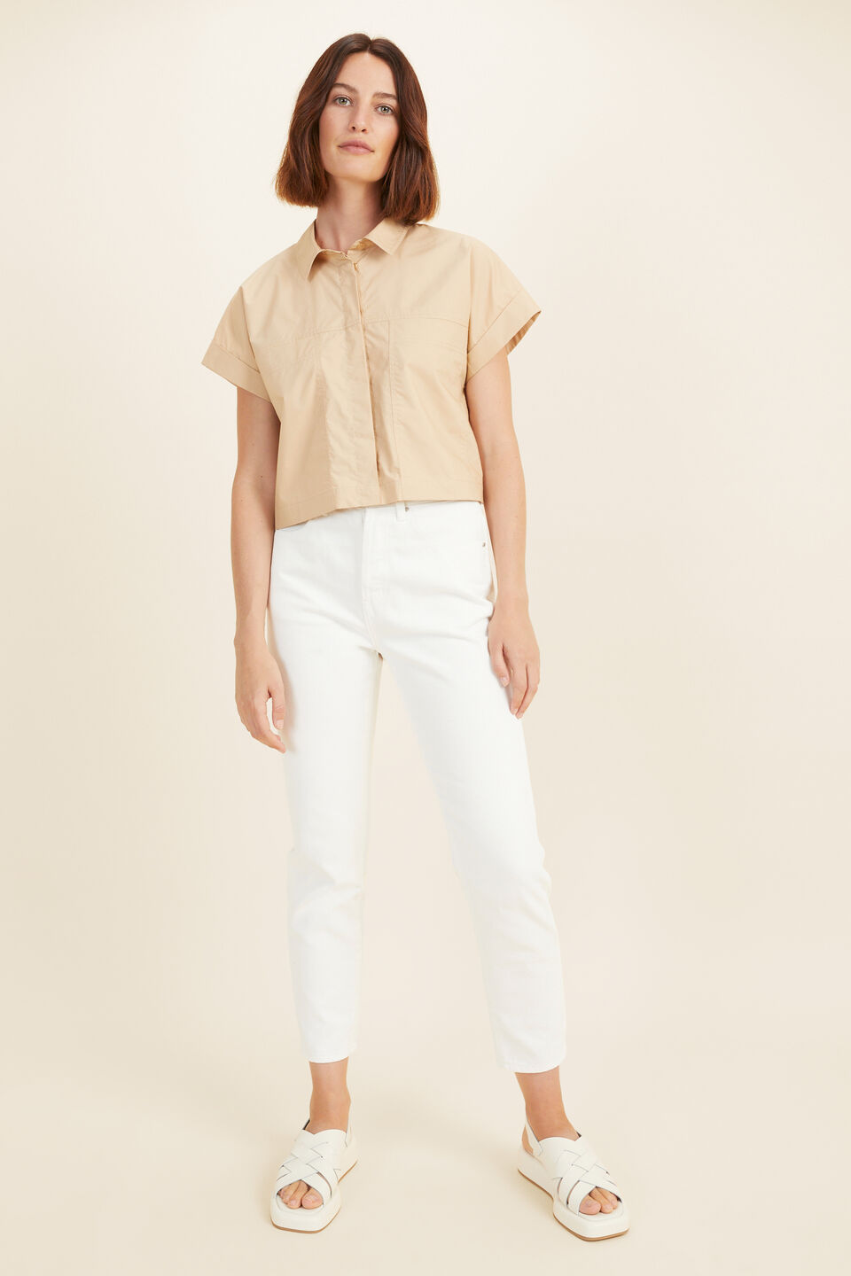 Poplin Crop Shirt  Champagne Beige