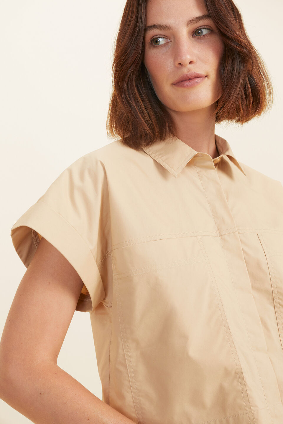 Poplin Crop Shirt  Champagne Beige