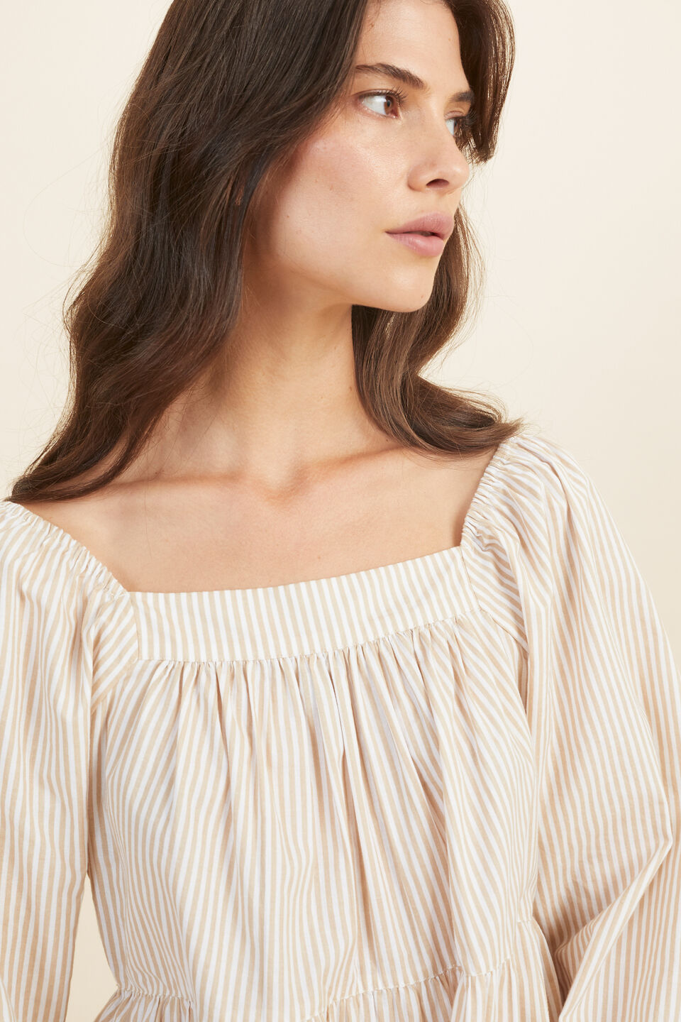 Voile Stripe Mini Dress  Champagne Cream Stripe
