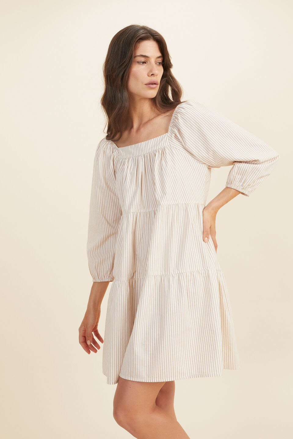 Voile Stripe Mini Dress  Champagne Cream Stripe