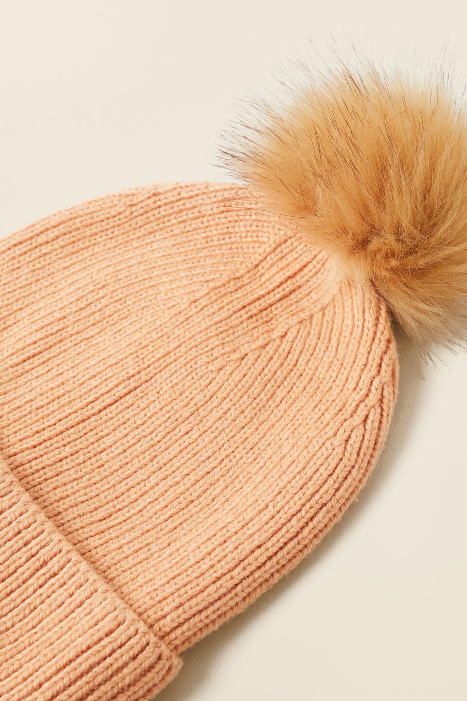 Rib Pom Pom Beanie  Light Ginger