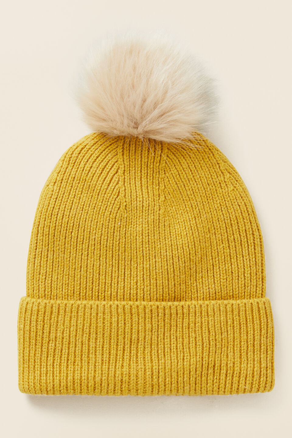 Rib Pom Pom Beanie  Turmeric