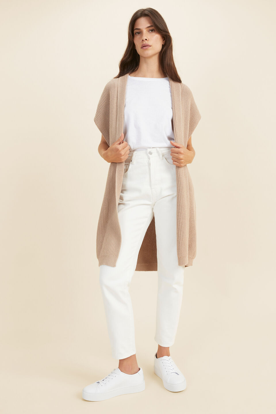 Chunky Knit Gilet  Champagne Beige Marle