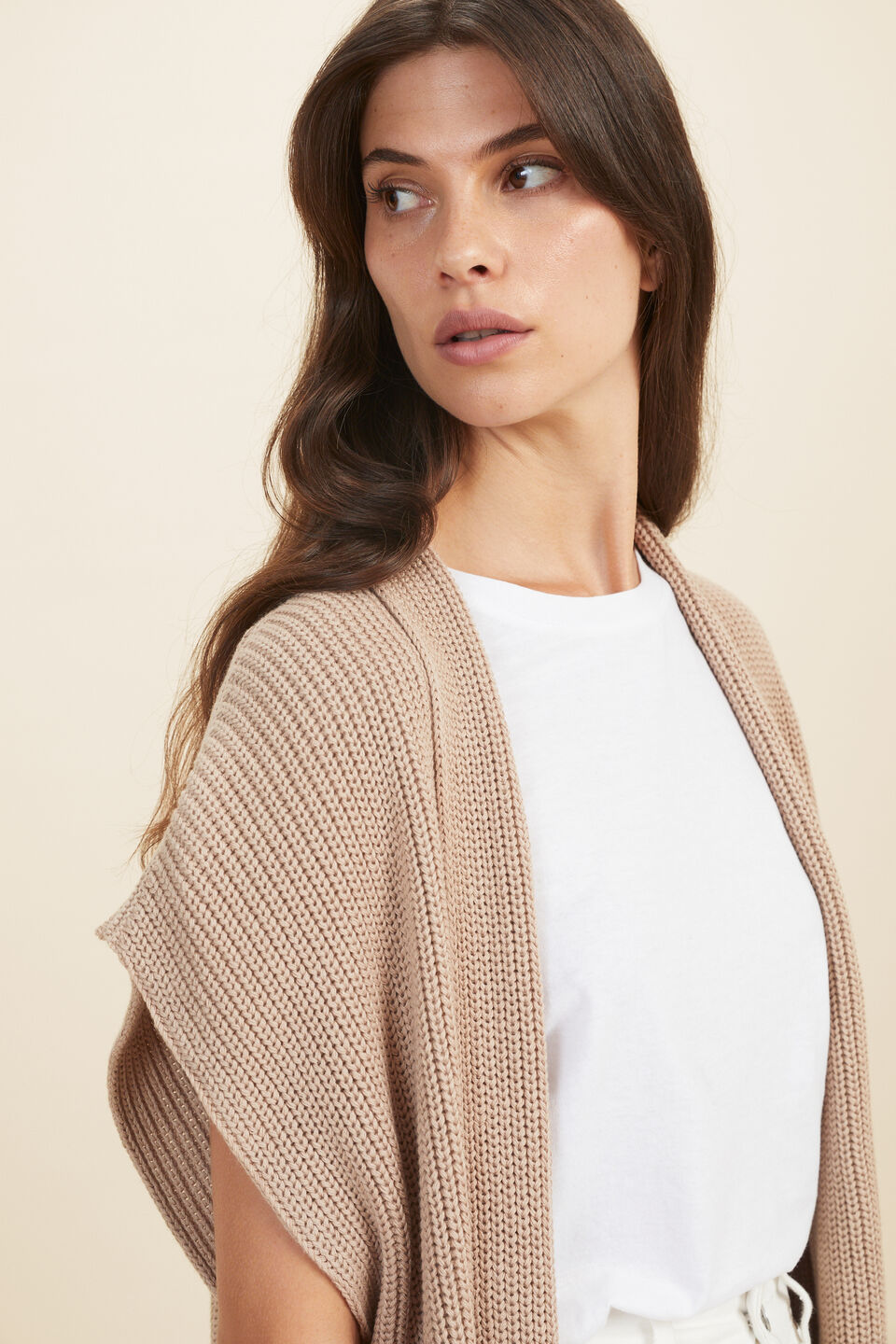 Chunky Knit Gilet  Champagne Beige Marle