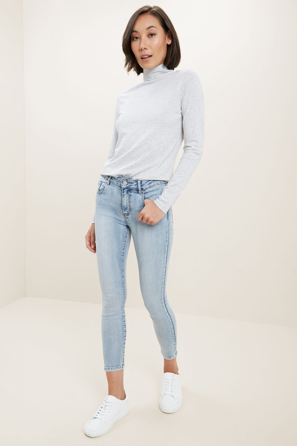 Classic Roll Neck Top  Light Ash Marle