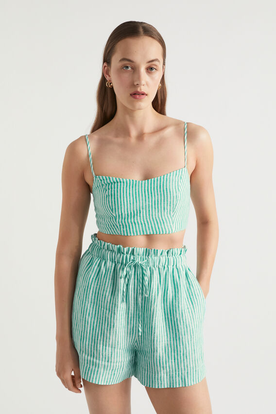 Linen Bralette  Deep Teal Stripe  hi-res