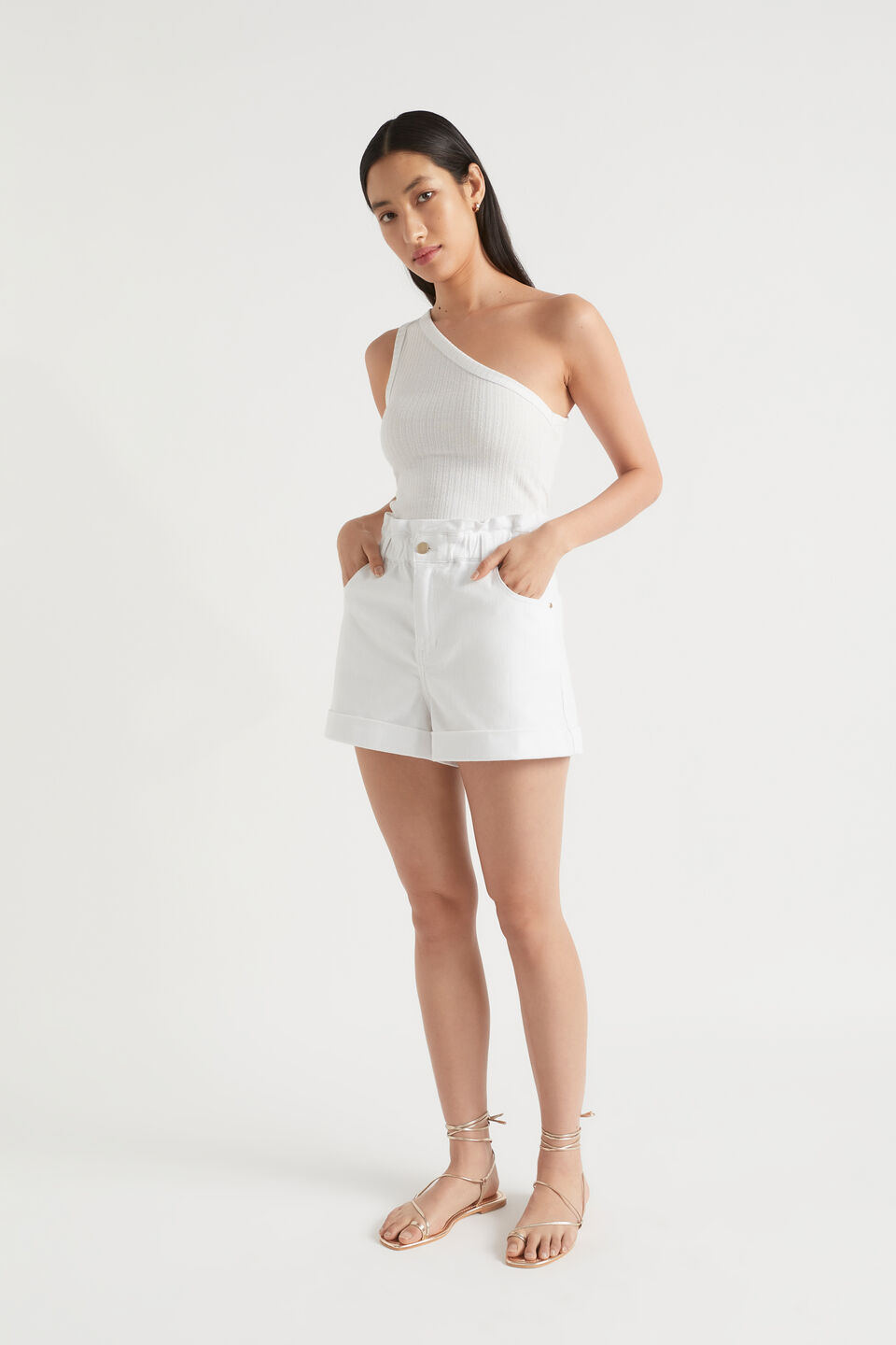 Denim Paperbag Short  White