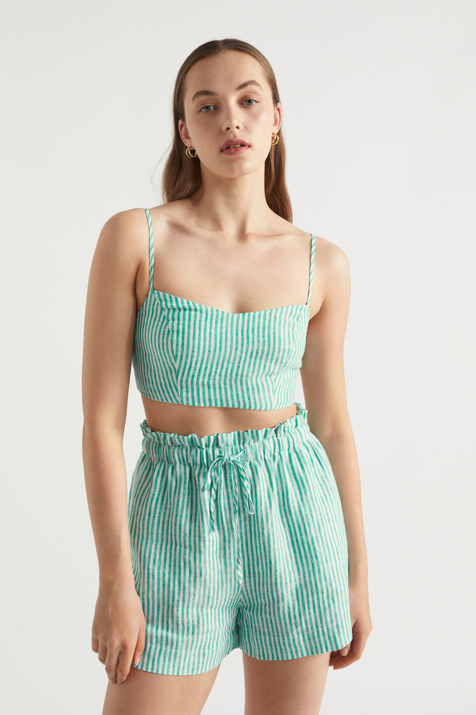 Linen Stripe Short  Deep Teal Stripe