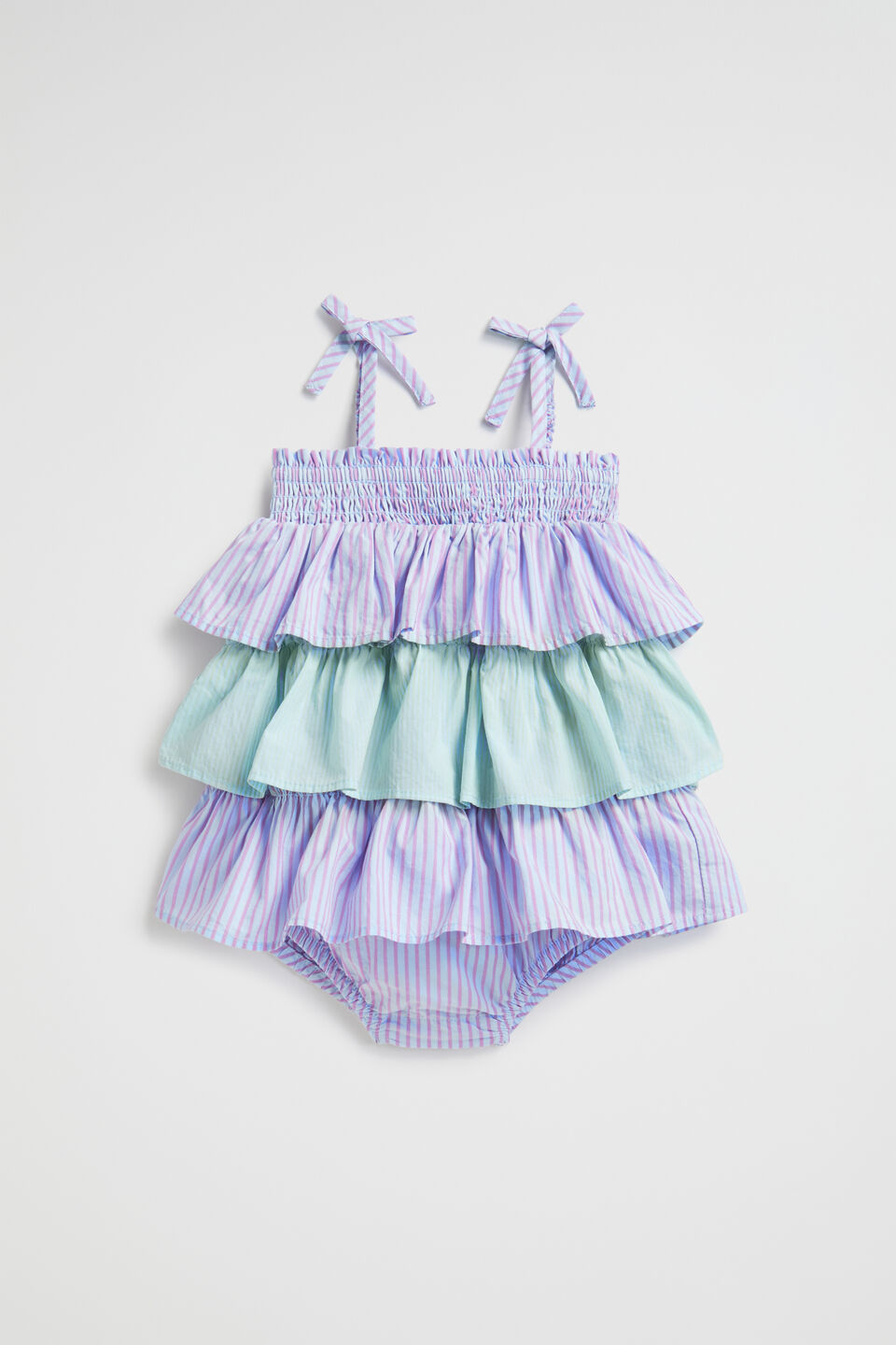 Poplin Stripe Romper  Baby Blue