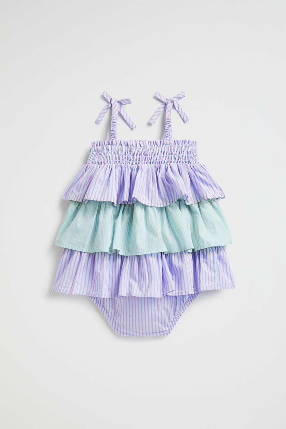 Poplin Stripe Romper  Baby Blue