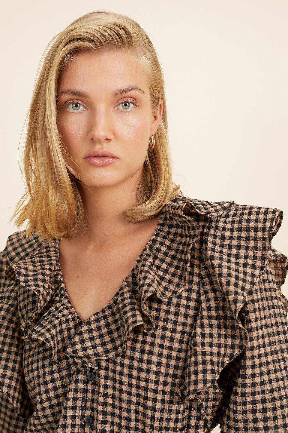 Gingham Frill Blouse  Deep Chai Gingham