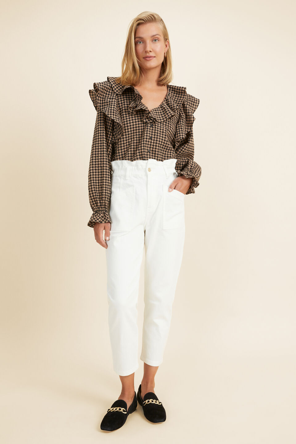 Gingham Frill Blouse  Deep Chai Gingham