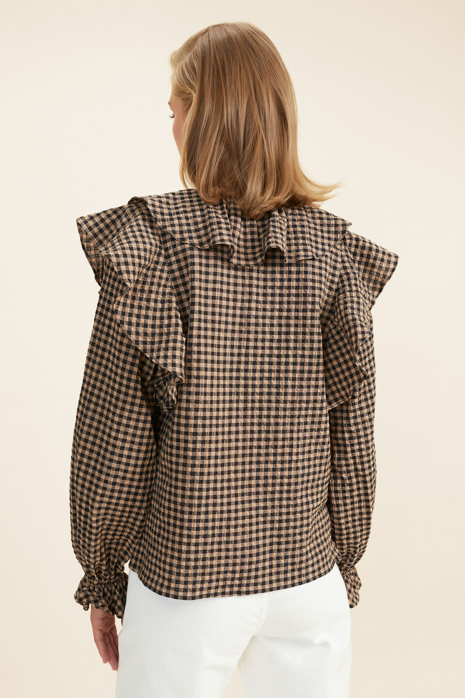 Gingham Frill Blouse  Deep Chai Gingham