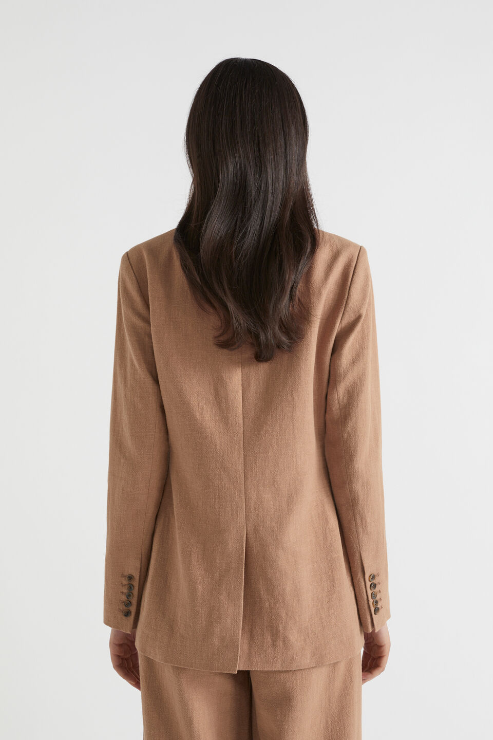 Ramie Cotton Longline Blazer  Auburn Brown
