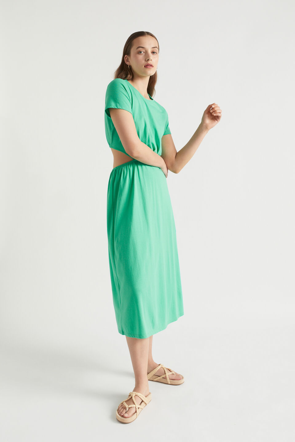 Jersey Cut Out Midi Dress  Jade Green