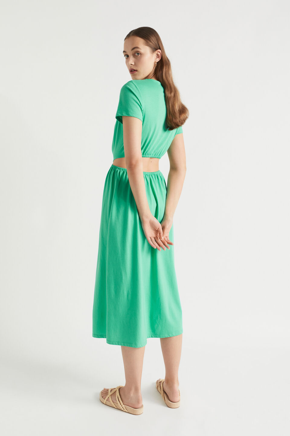 Jersey Cut Out Midi Dress  Jade Green