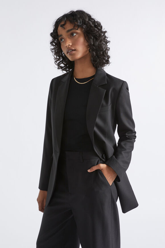 Wool Blend Tailored Blazer  Black  hi-res