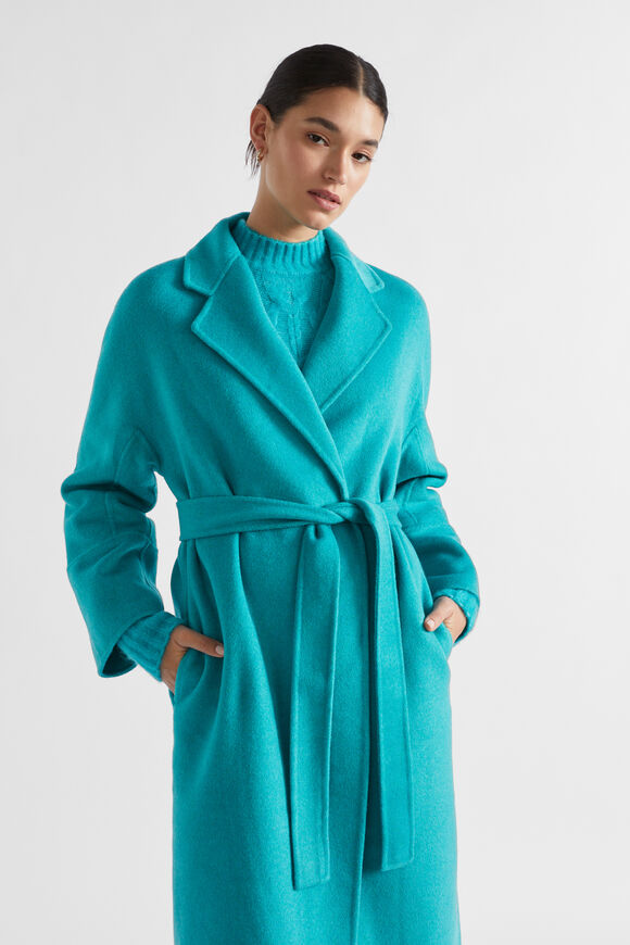 Wool Blend Relaxed Coat  Peacock Blue Marle  hi-res