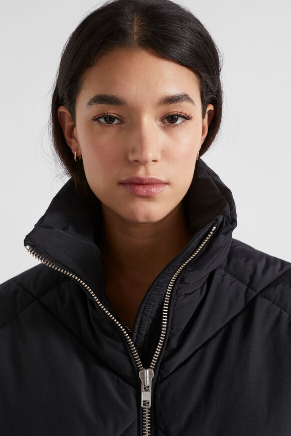 Mid Length Diamond Puffer Jacket  Black  hi-res