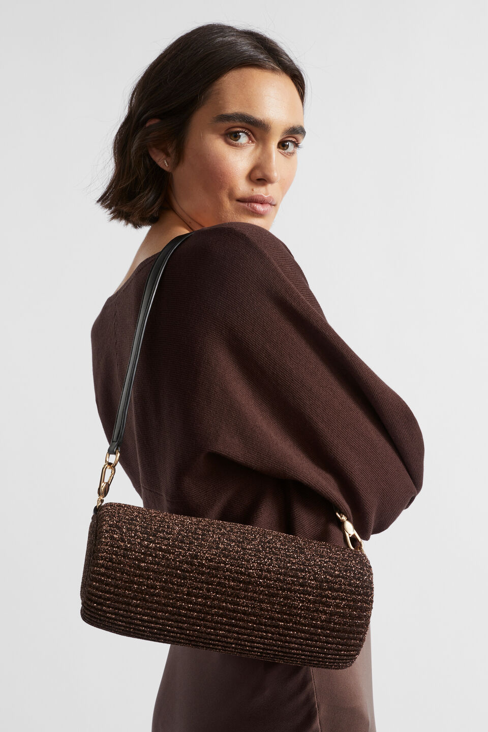 Pleated Shoulder Bag  Bronze