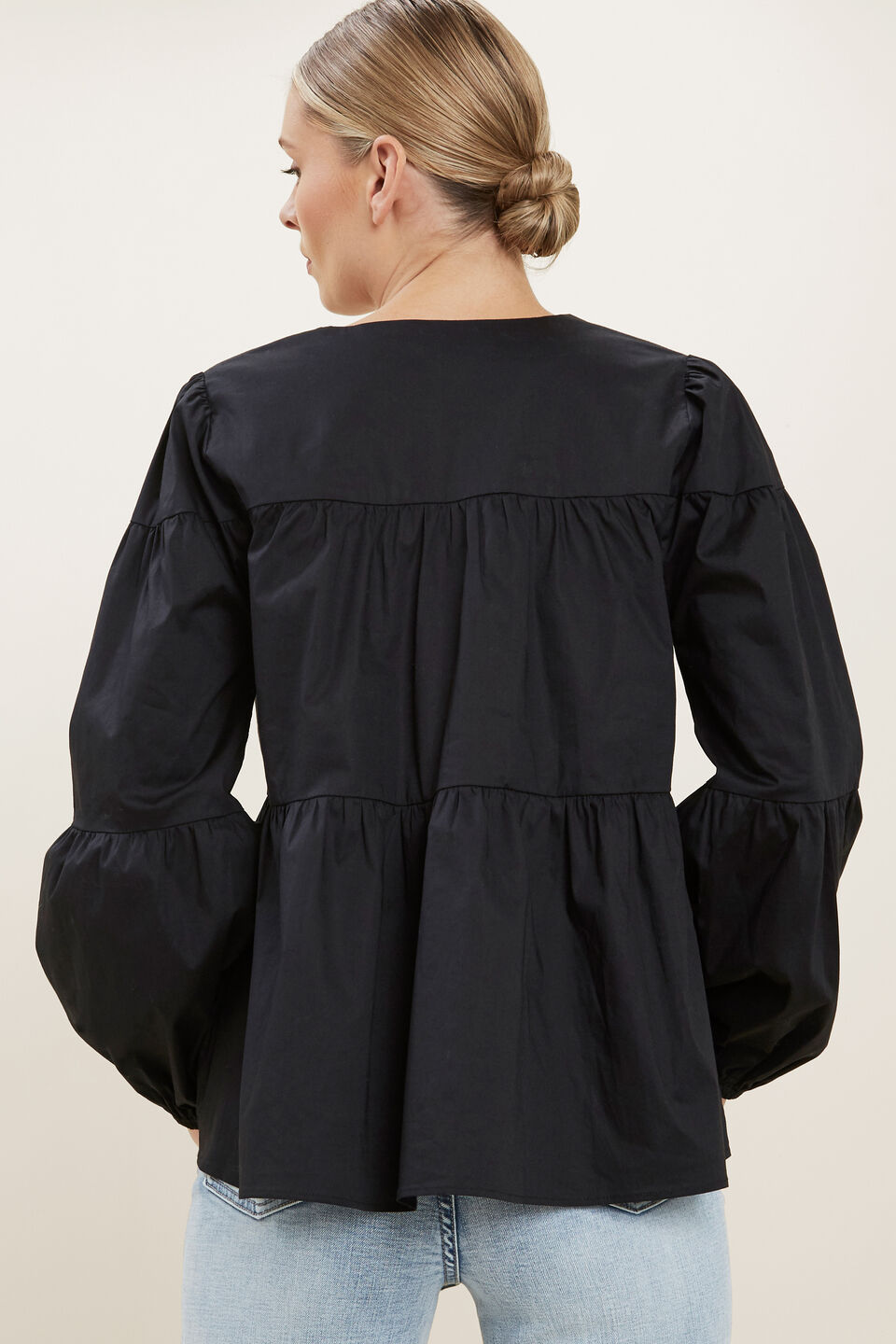 Tiered Poplin Blouse  Black