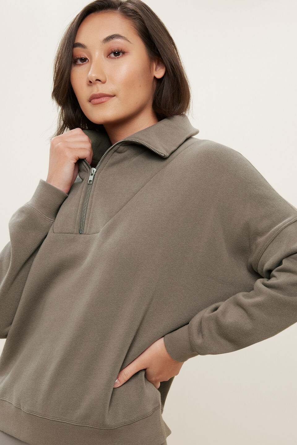 Funnel Neck Sweater  Olive Khaki