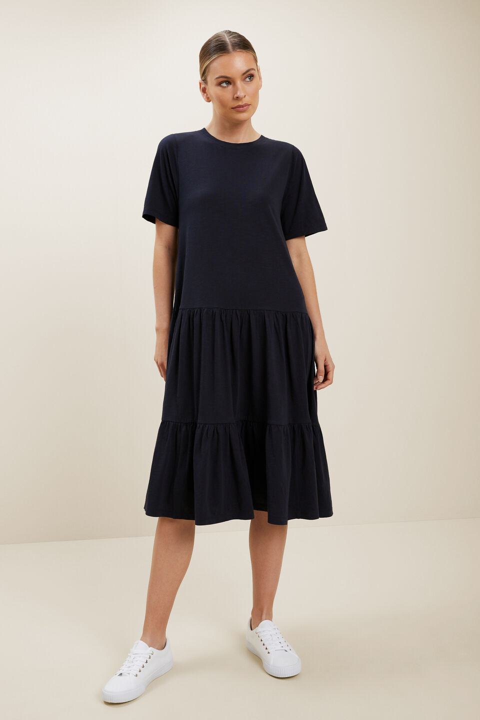 Jersey Tiered Midi Dress  Deep Navy