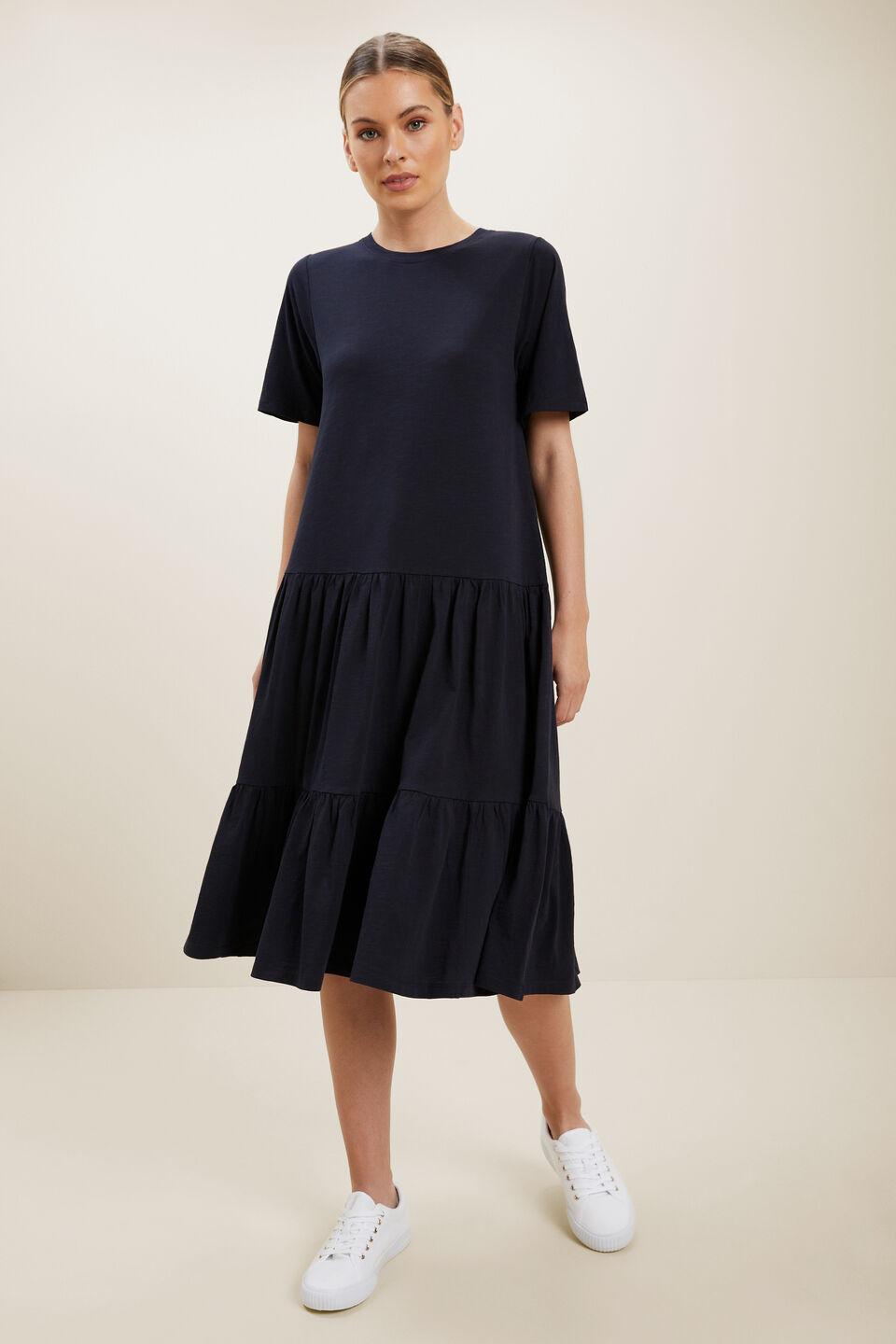 Jersey Tiered Midi Dress  Deep Navy