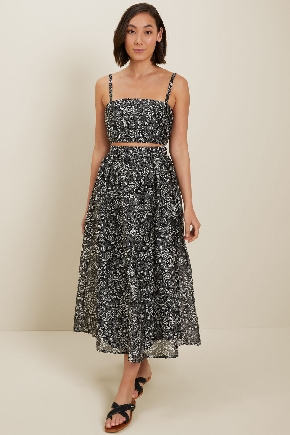 Silk Blend Gathered Crop Top  Floral Paisley