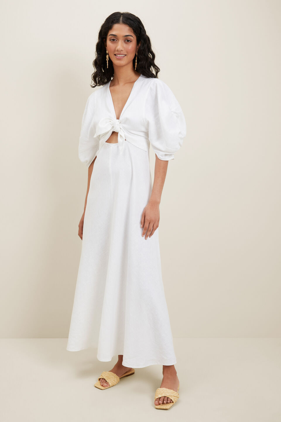 Knot Front Maxi Dress  Whisper White