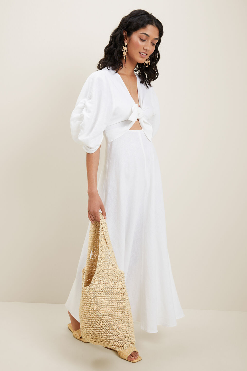 Knot Front Maxi Dress  Whisper White