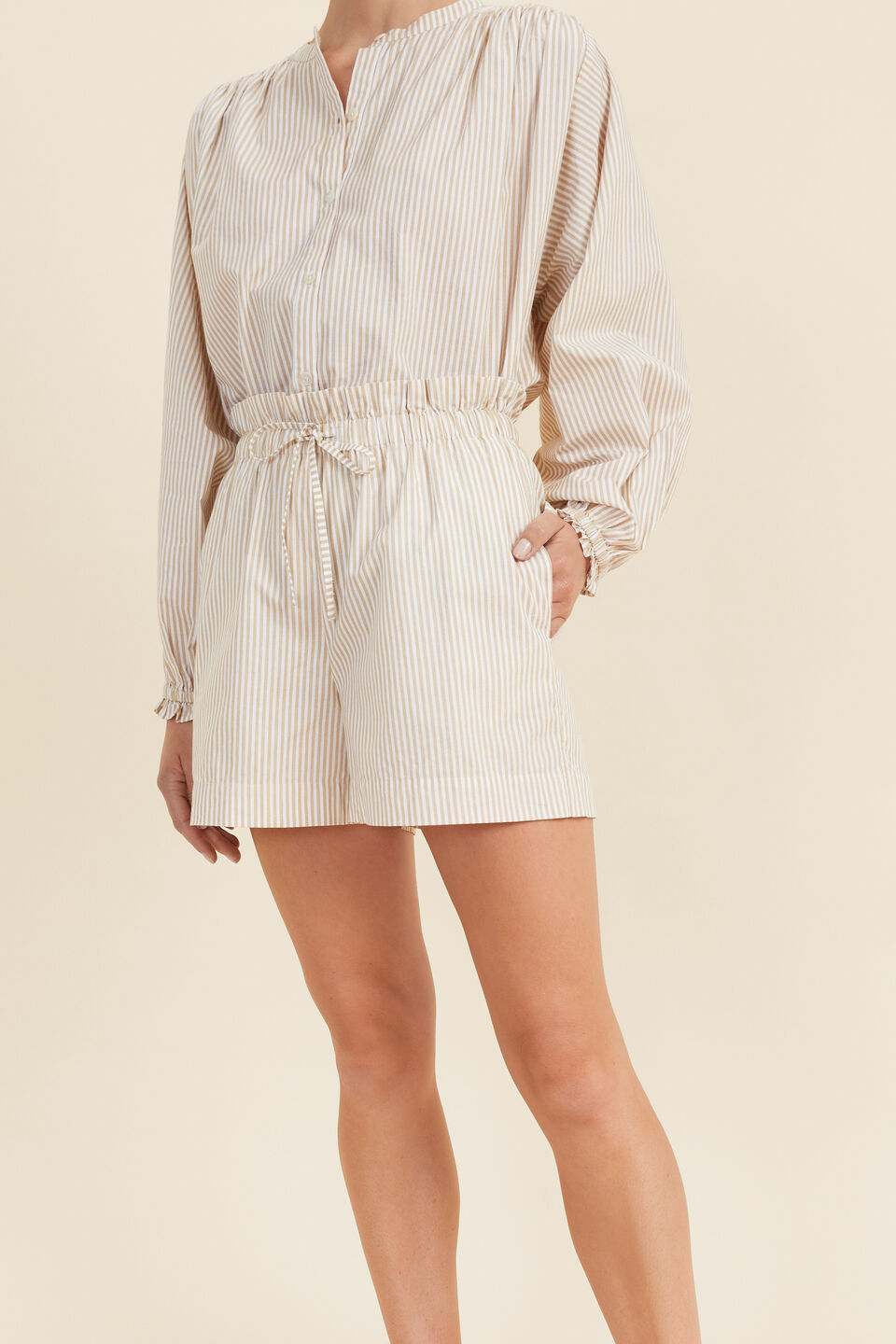 Voile Stripe Short  Champagne Cream Stripe