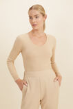 Rib Knit V Neck Top  Champagne Beige  hi-res
