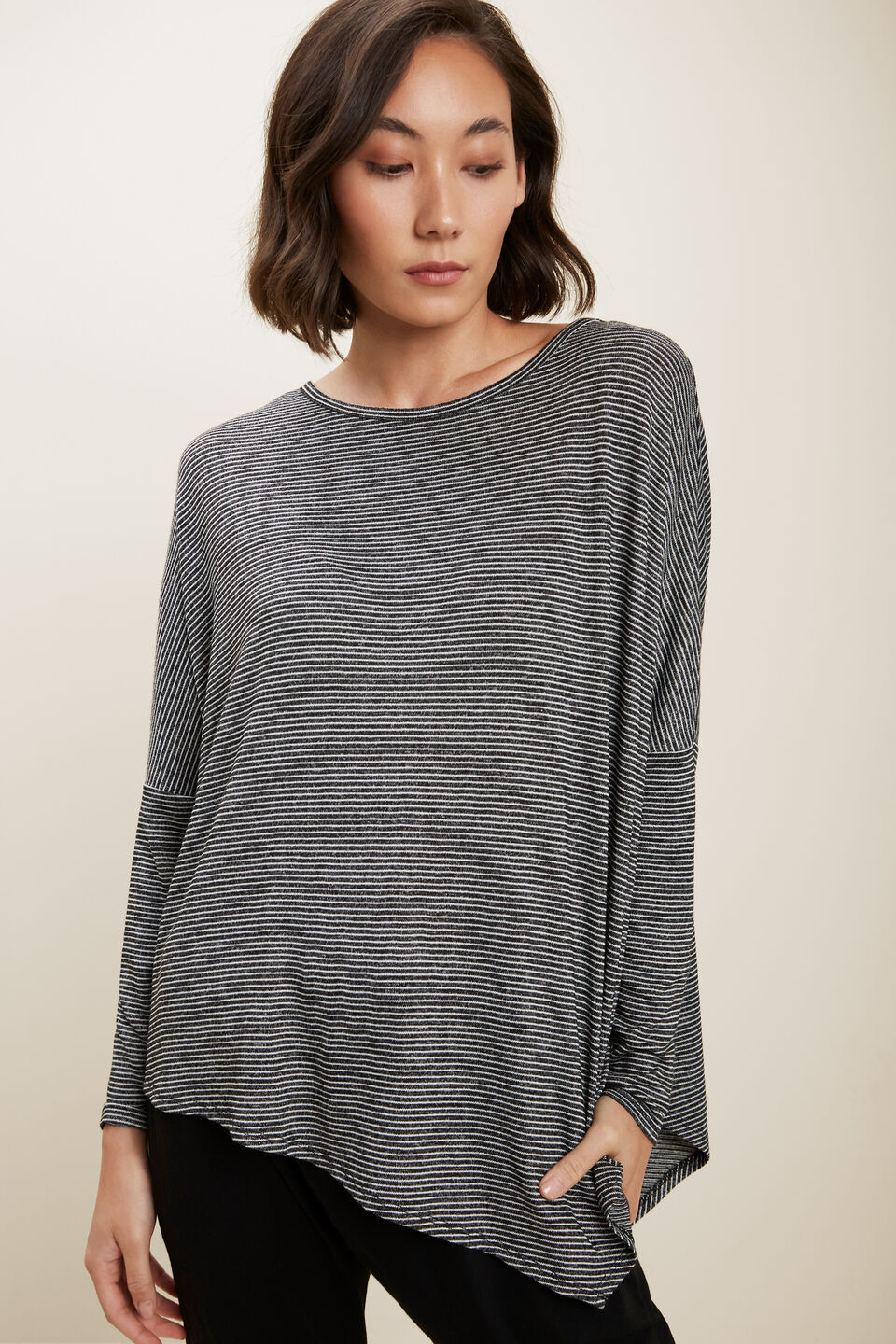 Core Asymmetrical Stripe Sweat  Onyx Marle Stripe