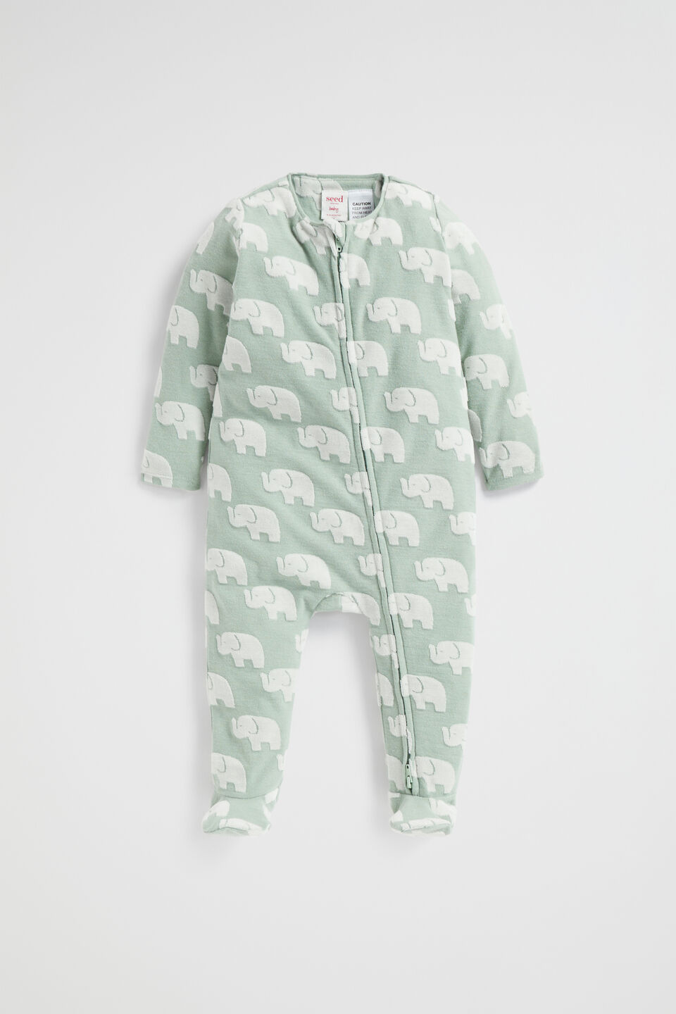 Elephant Jacquard Zipsuit  Sage