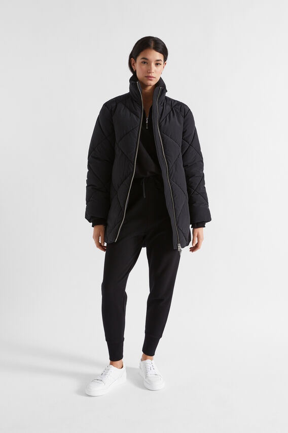 Mid Length Diamond Puffer Jacket  Black  hi-res