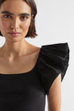 Scoop Neck Ruffle Tee  Black  hi-res