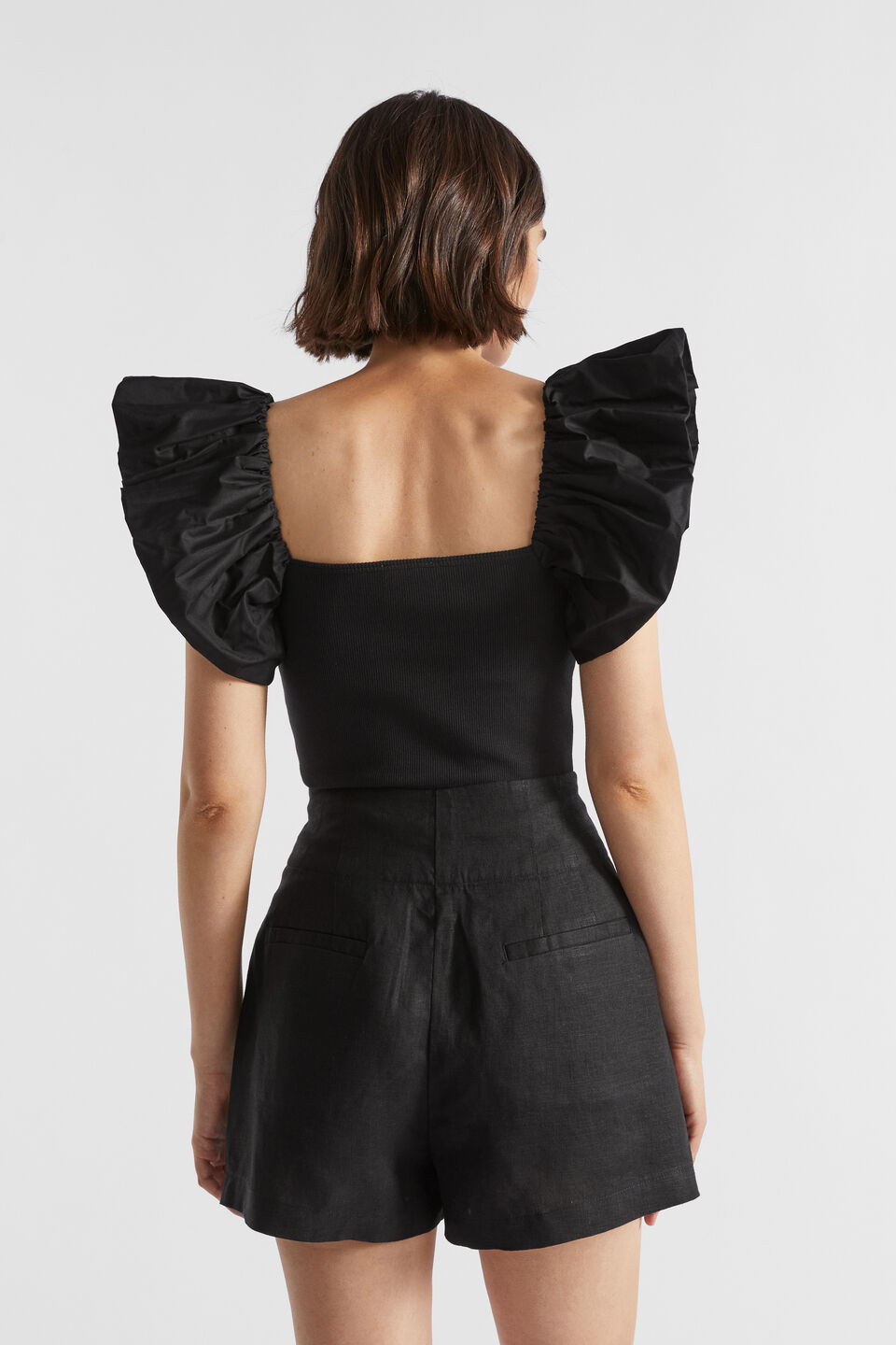 Scoop Neck Ruffle Tee  Black
