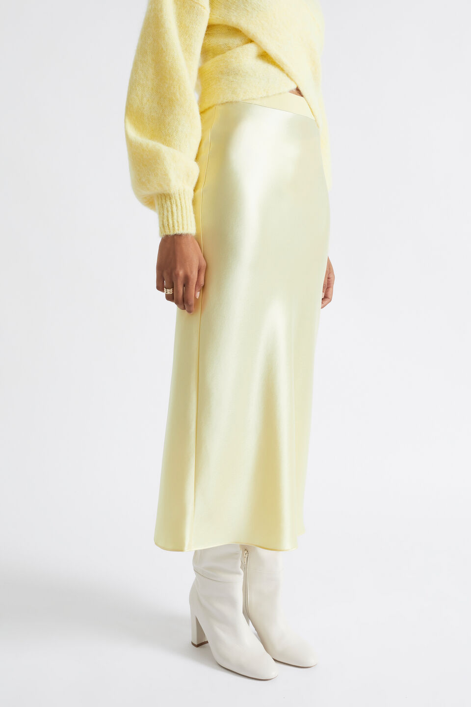 Satin Slip Midi Skirt  Soft Butter
