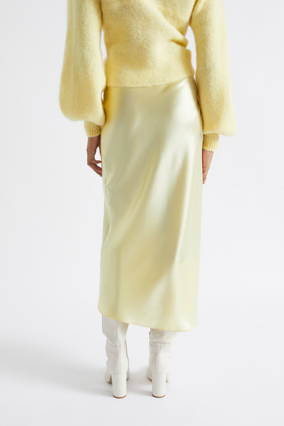 Satin Slip Midi Skirt  Soft Butter