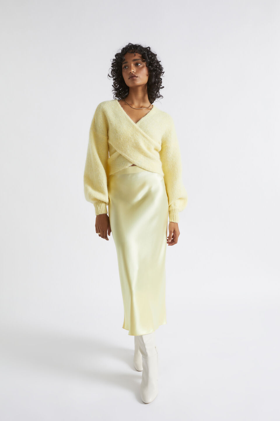 Wool Blend Wrap Sweater  Soft Butter Marle