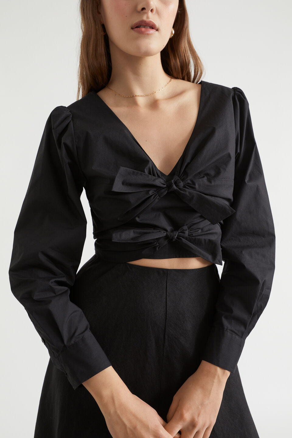 Poplin Double Tie Top  Black