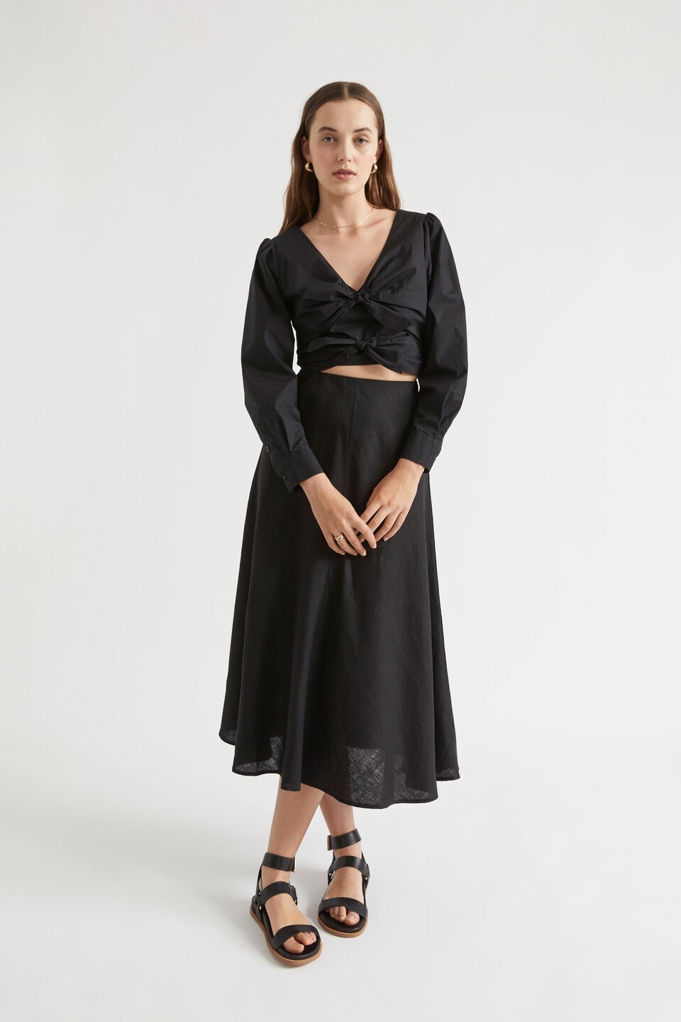 Poplin Double Tie Top  Black