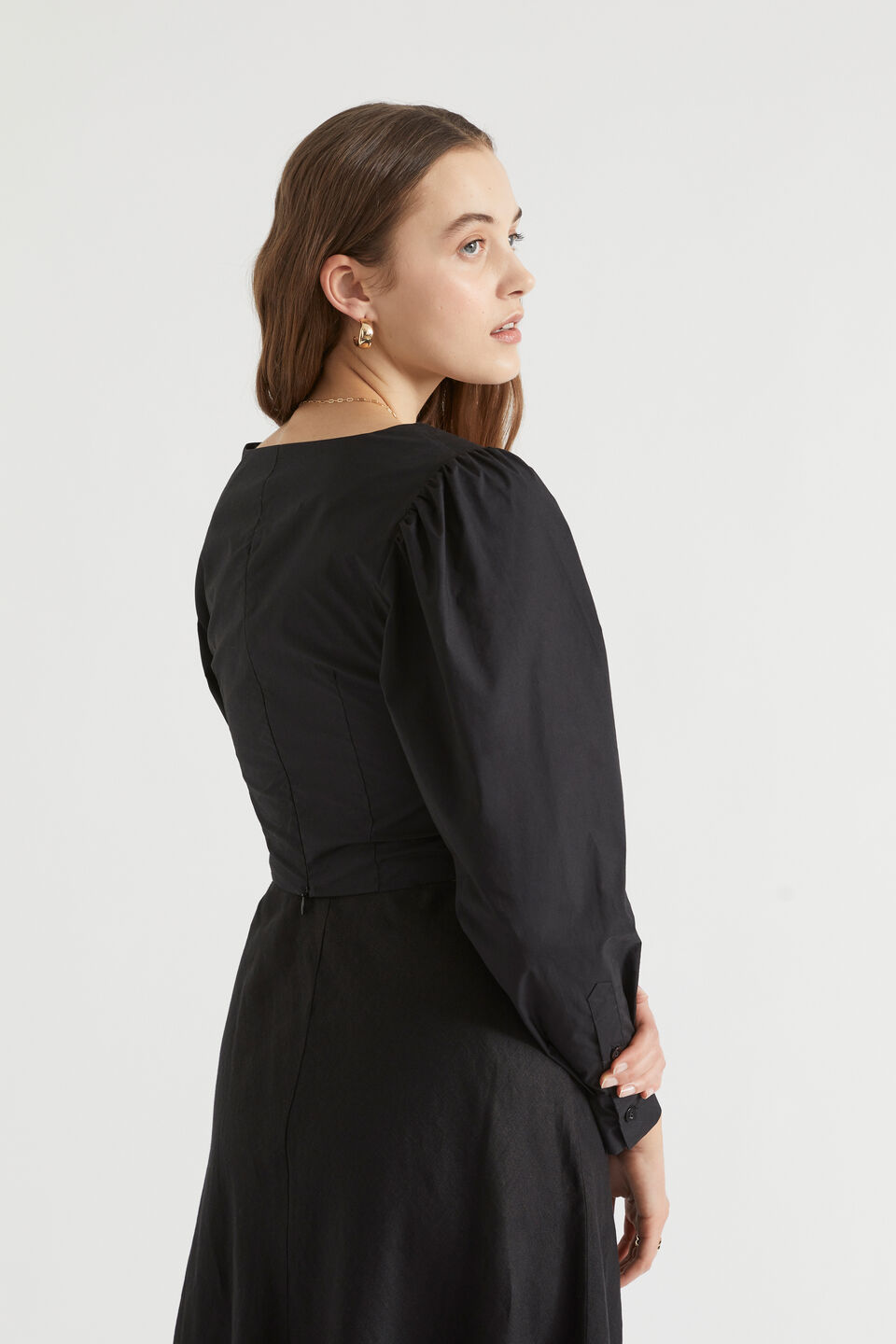 Poplin Double Tie Top  Black