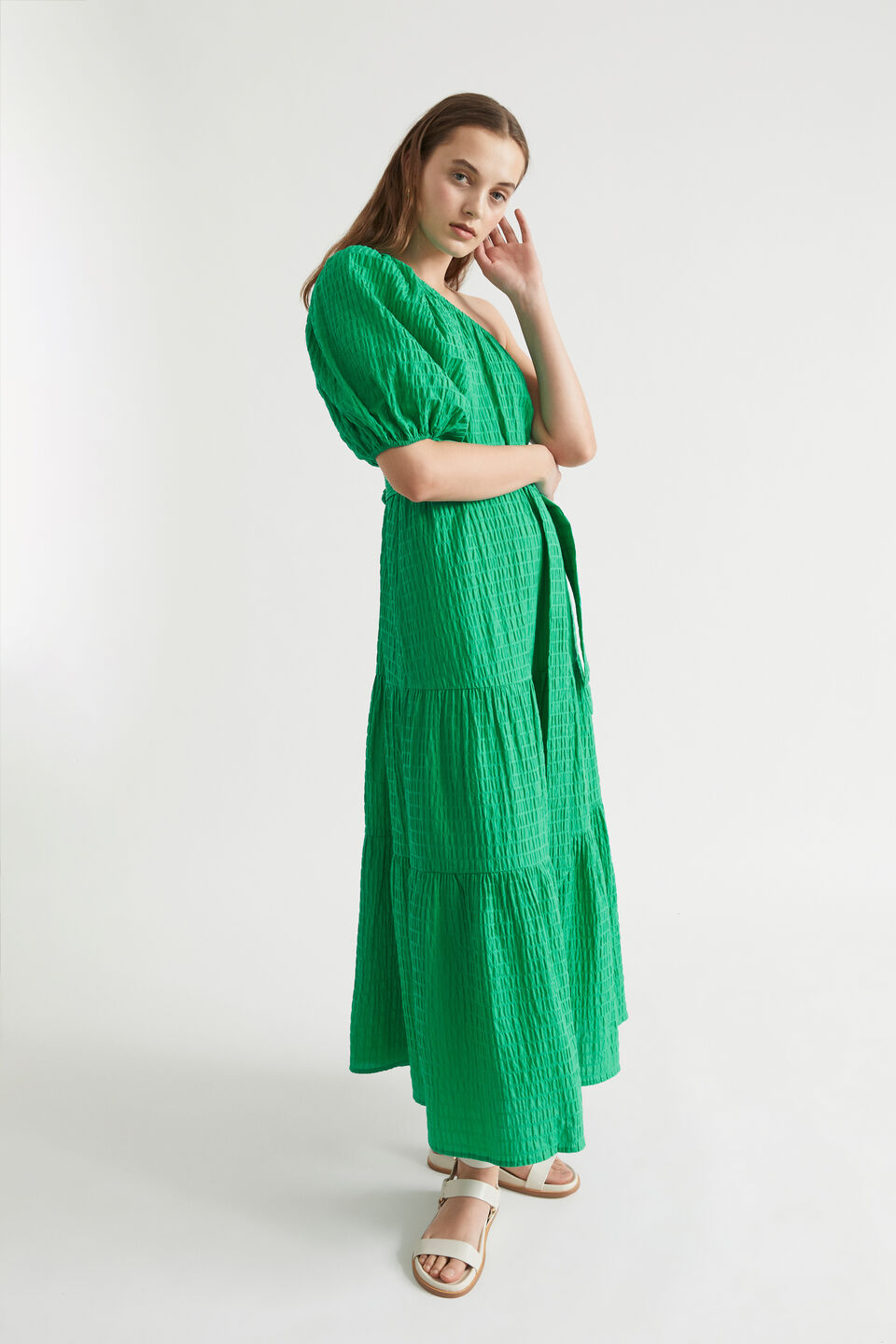 Textured One Shoulder Maxi Dress  Bright Mint