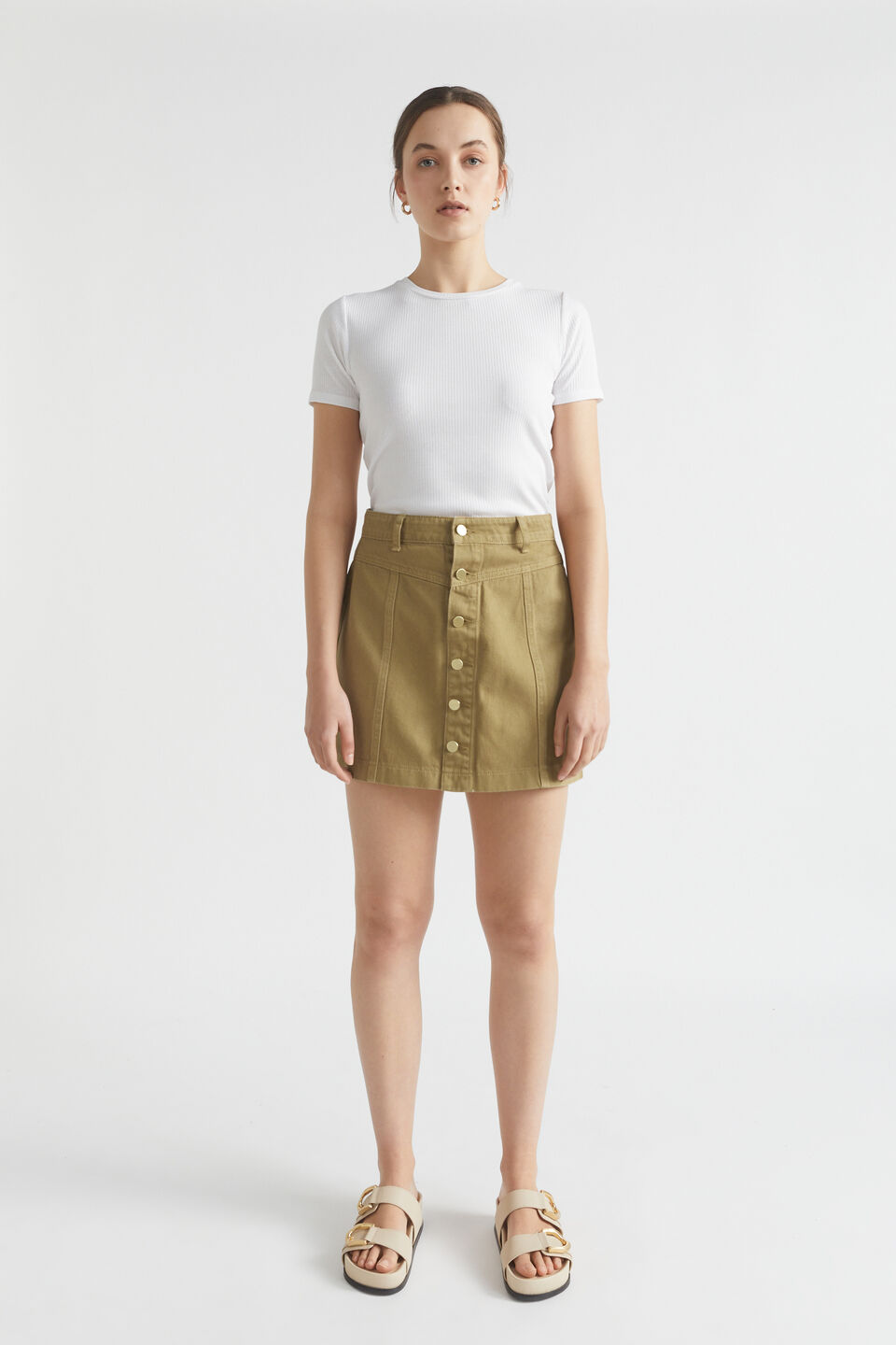 Denim Mini A Line Skirt  Deep Bronze