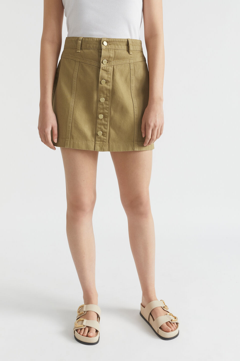 Denim Mini A Line Skirt  Deep Bronze