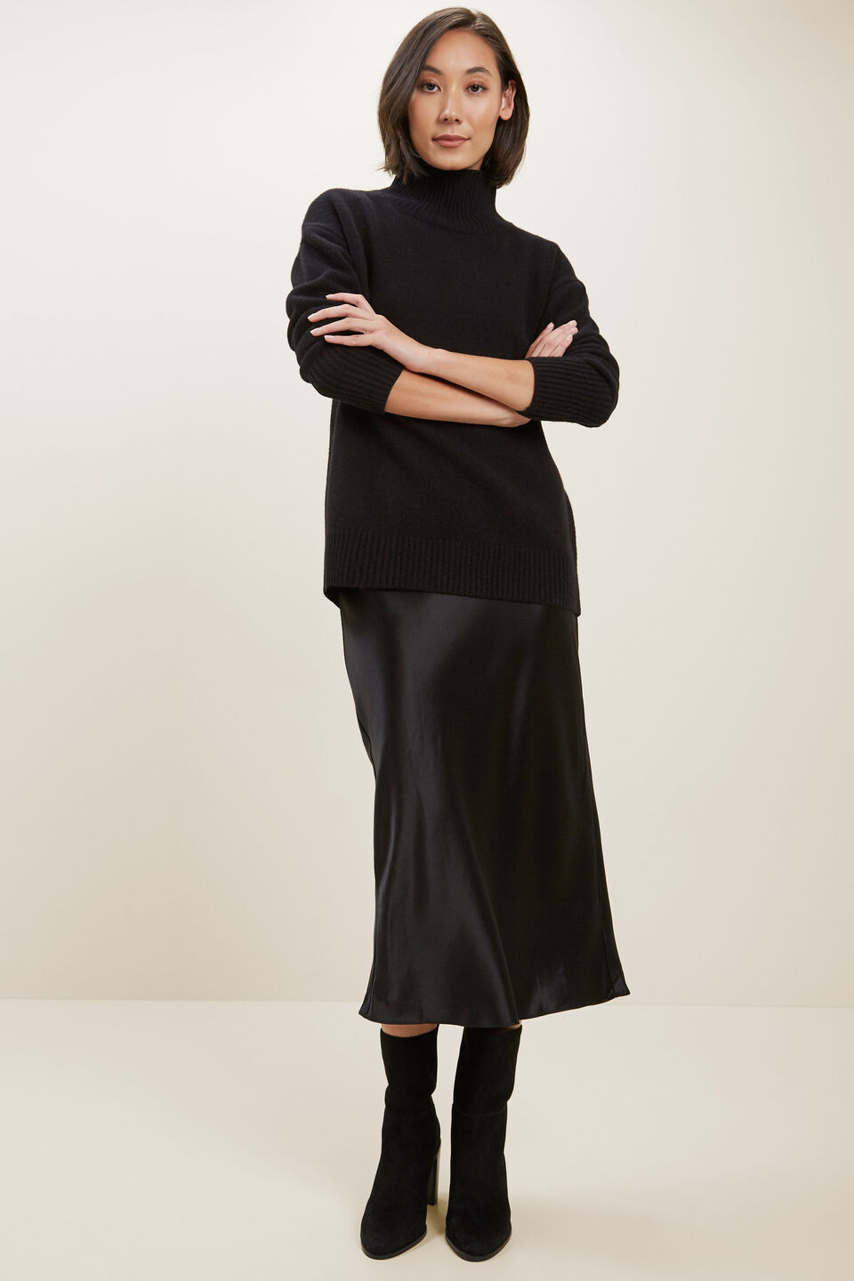 High Neck Wool Sweater  Black